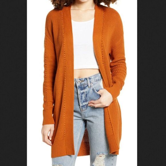 BP Pumpkin Orange Open Stitch Cardigan Size Small - Picture 1 of 5